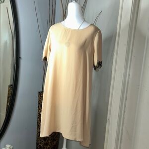 Elan Cream Midi Dress with Black Lace Trim